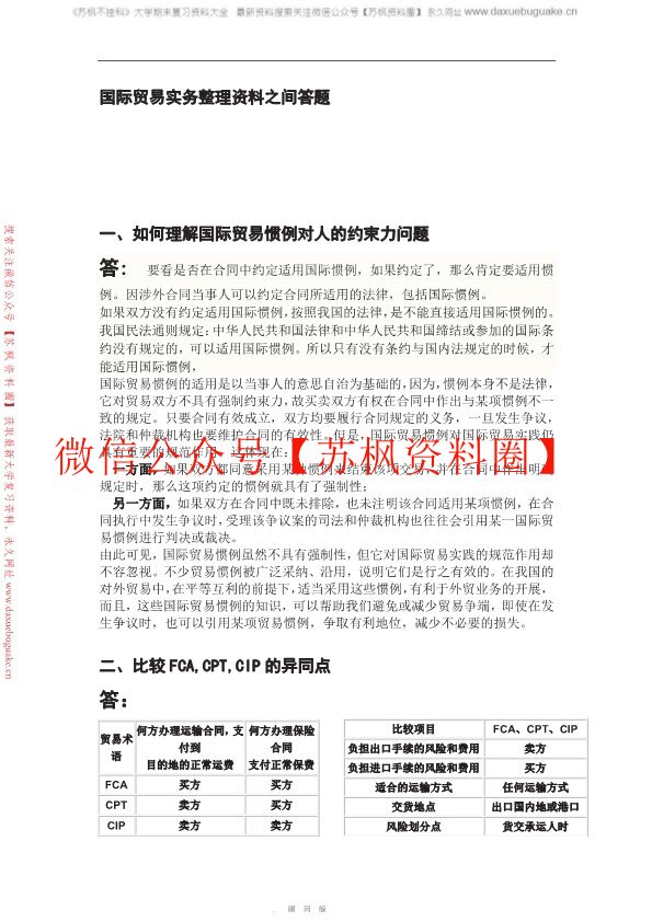 国际贸易实务补充